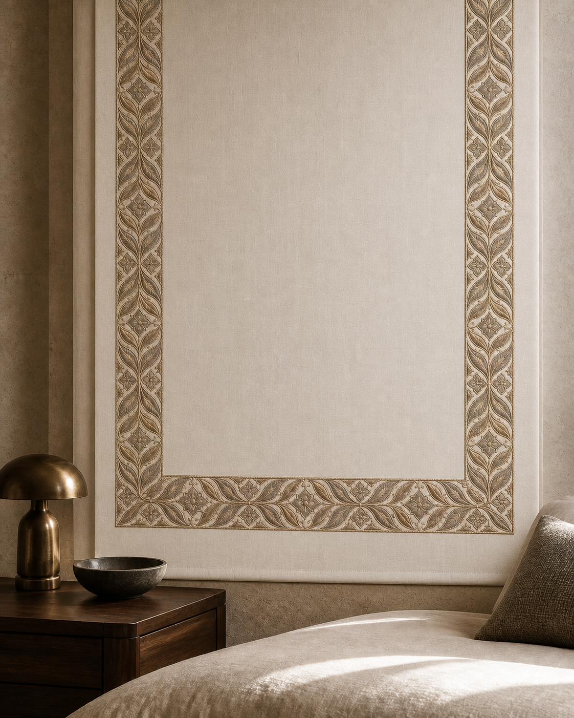 Border — Embroidery Roman blind close-up