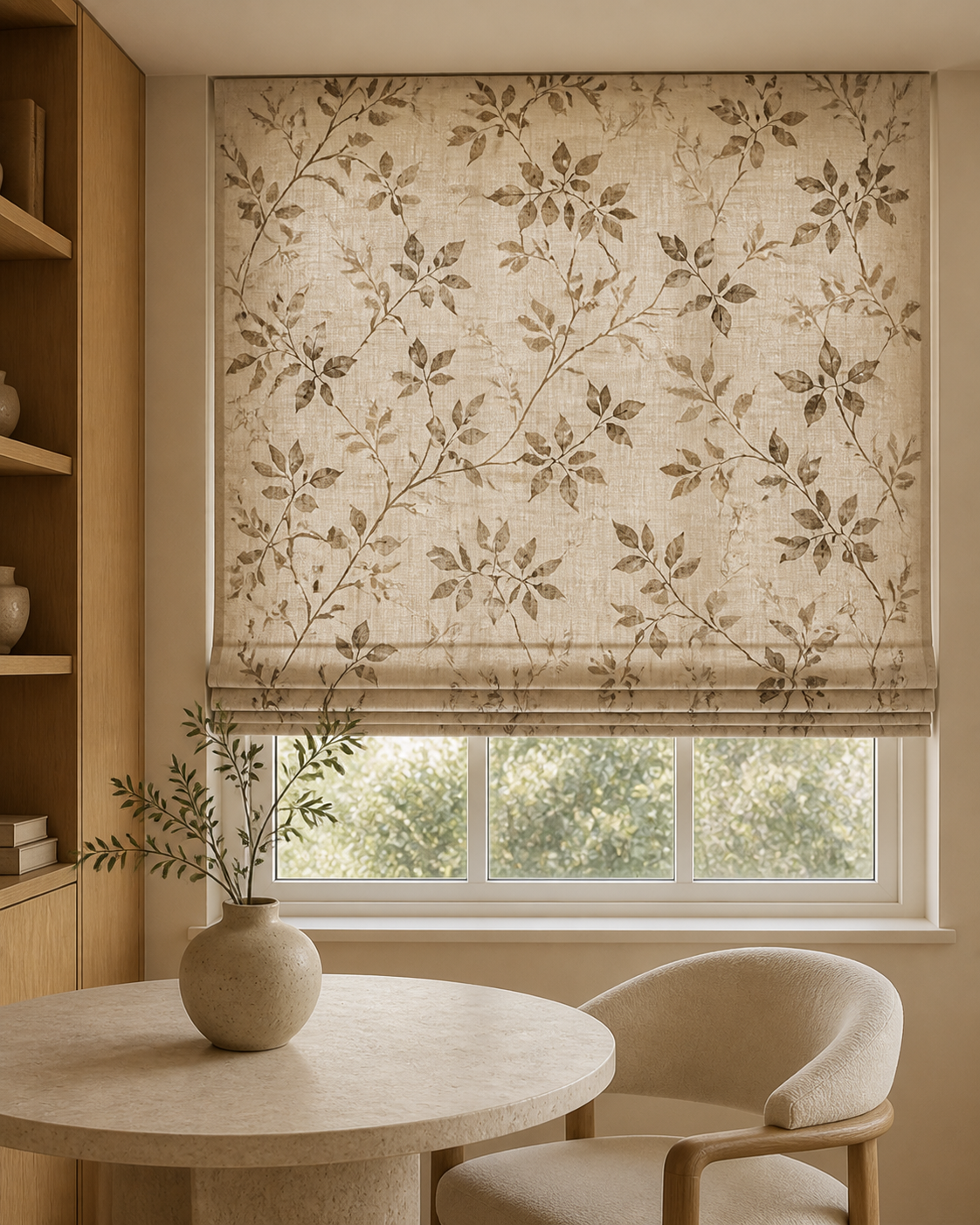 Printed Roman blind close-up