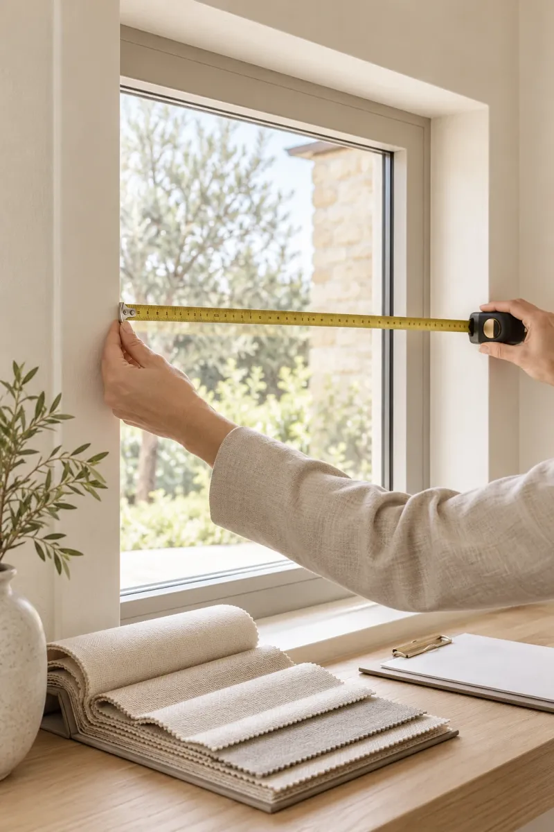An Oro Decor specialist measuring a window with a tape
